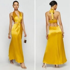 Reformation Silk Yellow Halter Dress NWT 0